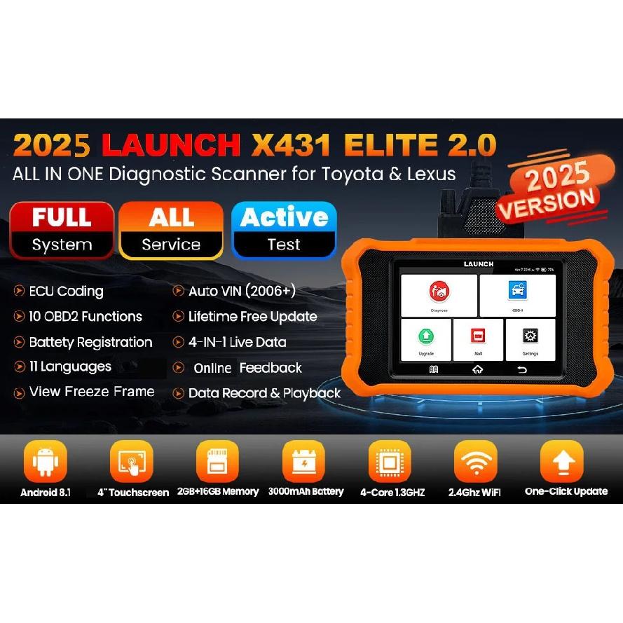 2025 LAUNCH Creader Elite V2.0 fit for Toyota Lexus Bi-Directional Scan Tool, Full System OBD2 Scanner, All Reset Service Code R