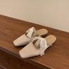 Fashion Bow Women Heeled Slippers Lace Square Toe Mules Shoes Sandals Designer 2025 Fad Elegant Flip Flops Summer Dress Sandalias Mujer