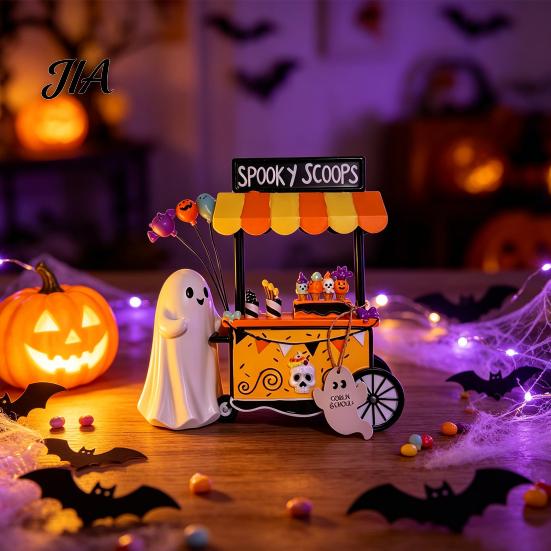 Halloween Table Centerpieces Ghost Resin Figurine, Spooky Cart Statue for Indoor Decor Home Garden Decor, Centerpiece Festive Party Decoration