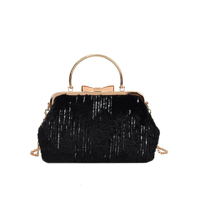 Luxury Embroidered Women's Shoulder Bag Metal Top Handle Purse With Long Chain Strap Evening Party Clutch