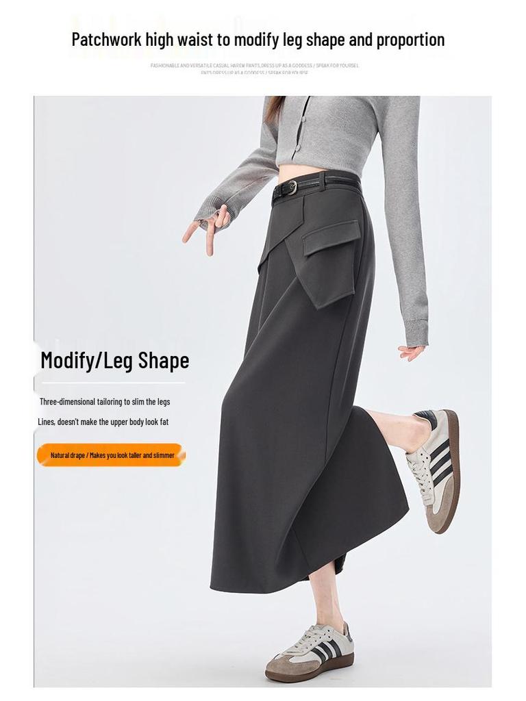 Irregular Split A-line Midi Skirt - Women's 2026 Spring High Waist Hip-hugging Fashion.
