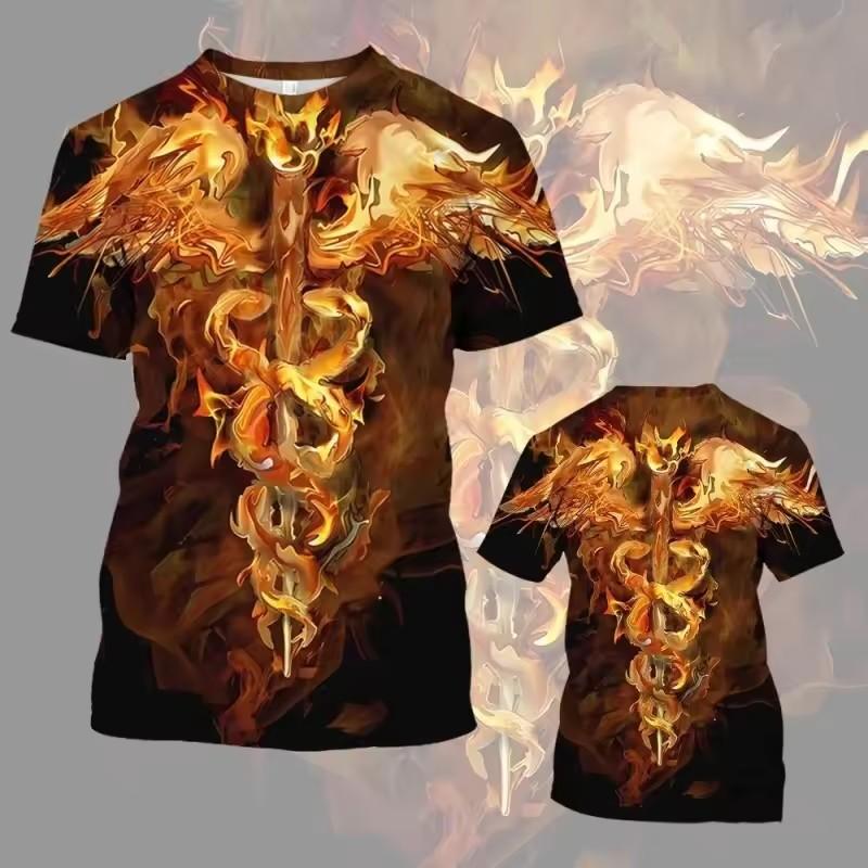 Colorful Cross Wings Pattern T Shirt Men Cool Skull 3D Printed Short Sleeve Tops Summer Casual Round Neck Loose Tee Shirts
