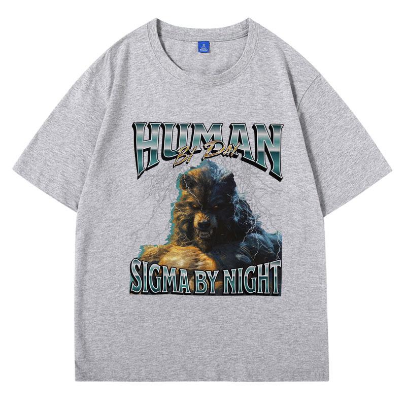 Mensch bei Tag Sigma bei Nacht 90er Grafik T-Shirts Herren Lustiges Meme Y2K Kleidung T-Shirt Vintage Oberteil Jungen Geburtstagsgeschenk für ihn T-Shirt