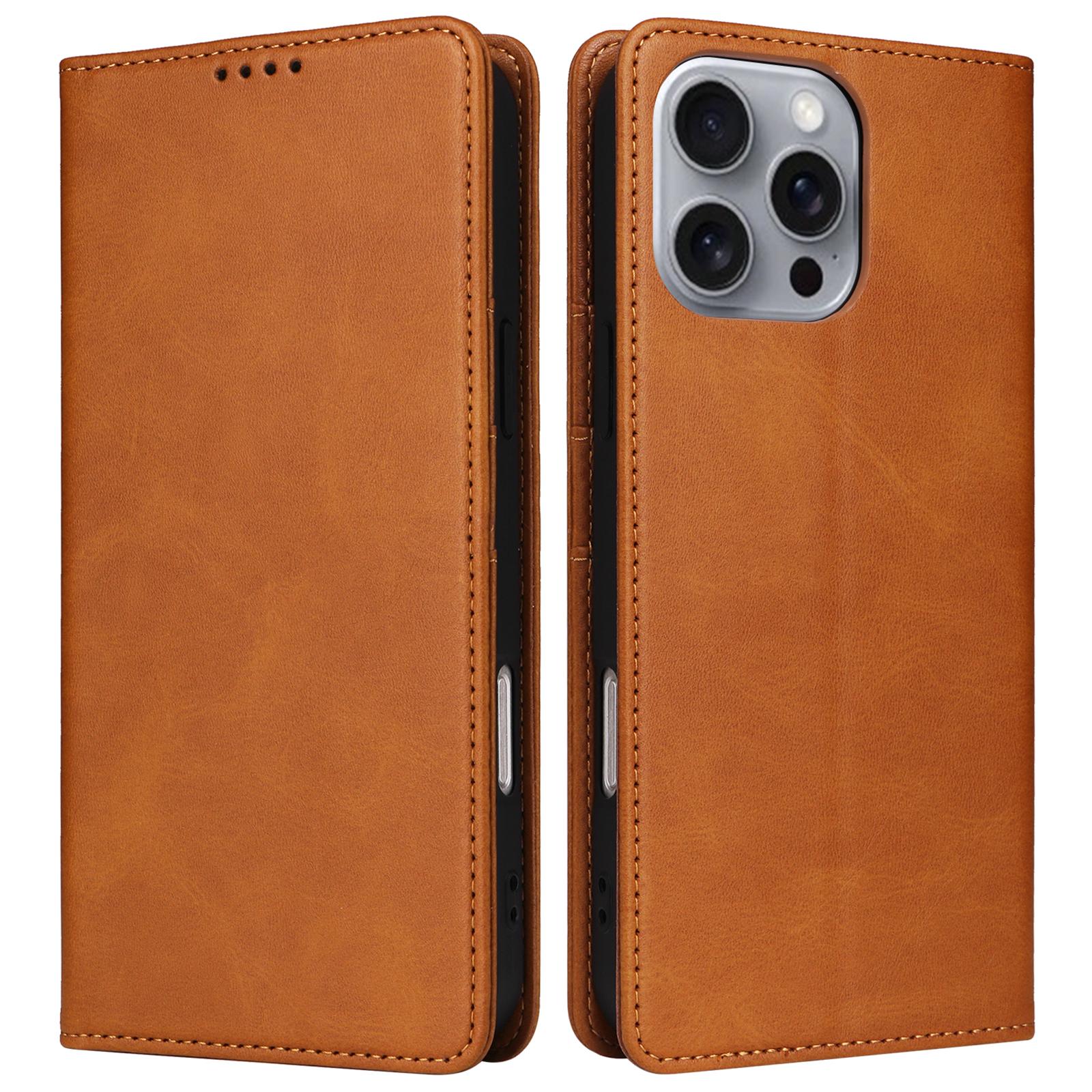 

Чехол для iPhone 16 Pro Max из искусственной кожи с блокировкой RFID, чехол для телефона с подставкой для просмотра Brown