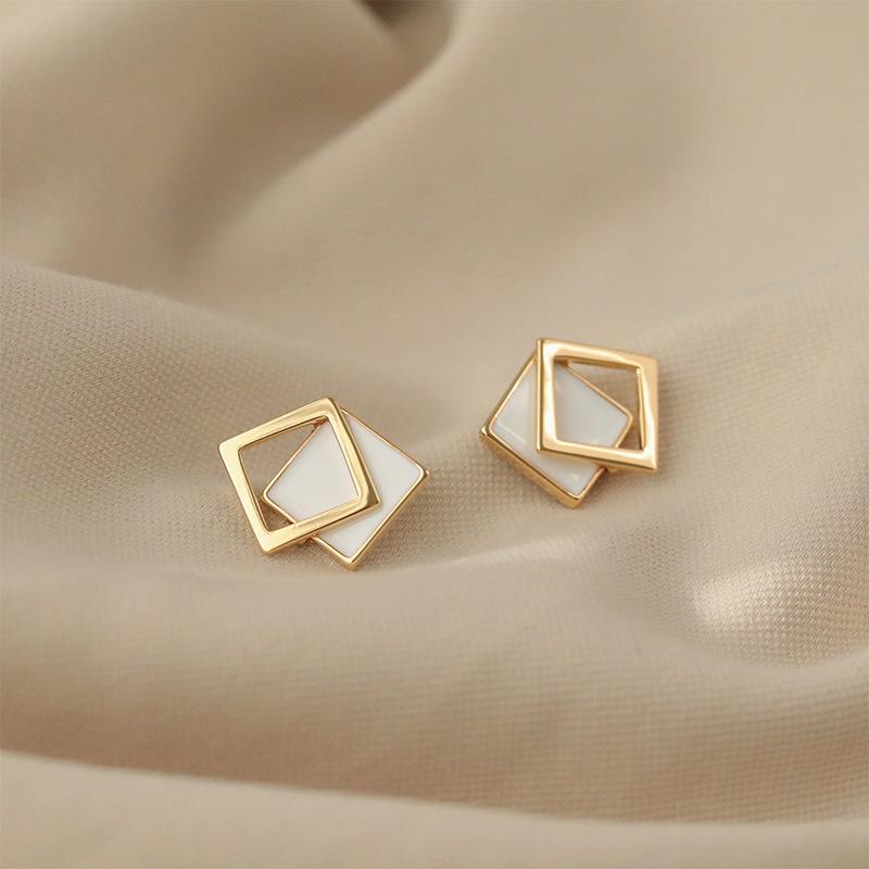 Japanese-Korean Geometric Square Stud Earrings - Minimalist Cold Style for Women