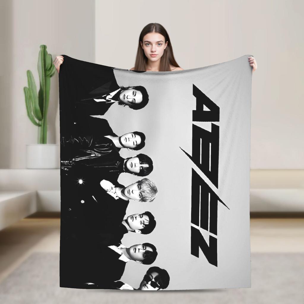 Kpop Ateez Band Soft Warm Blanket  Picnic Plush Throw Blanket Street Trend Outdoor Flannel Bedspread Sofa Bed Cover