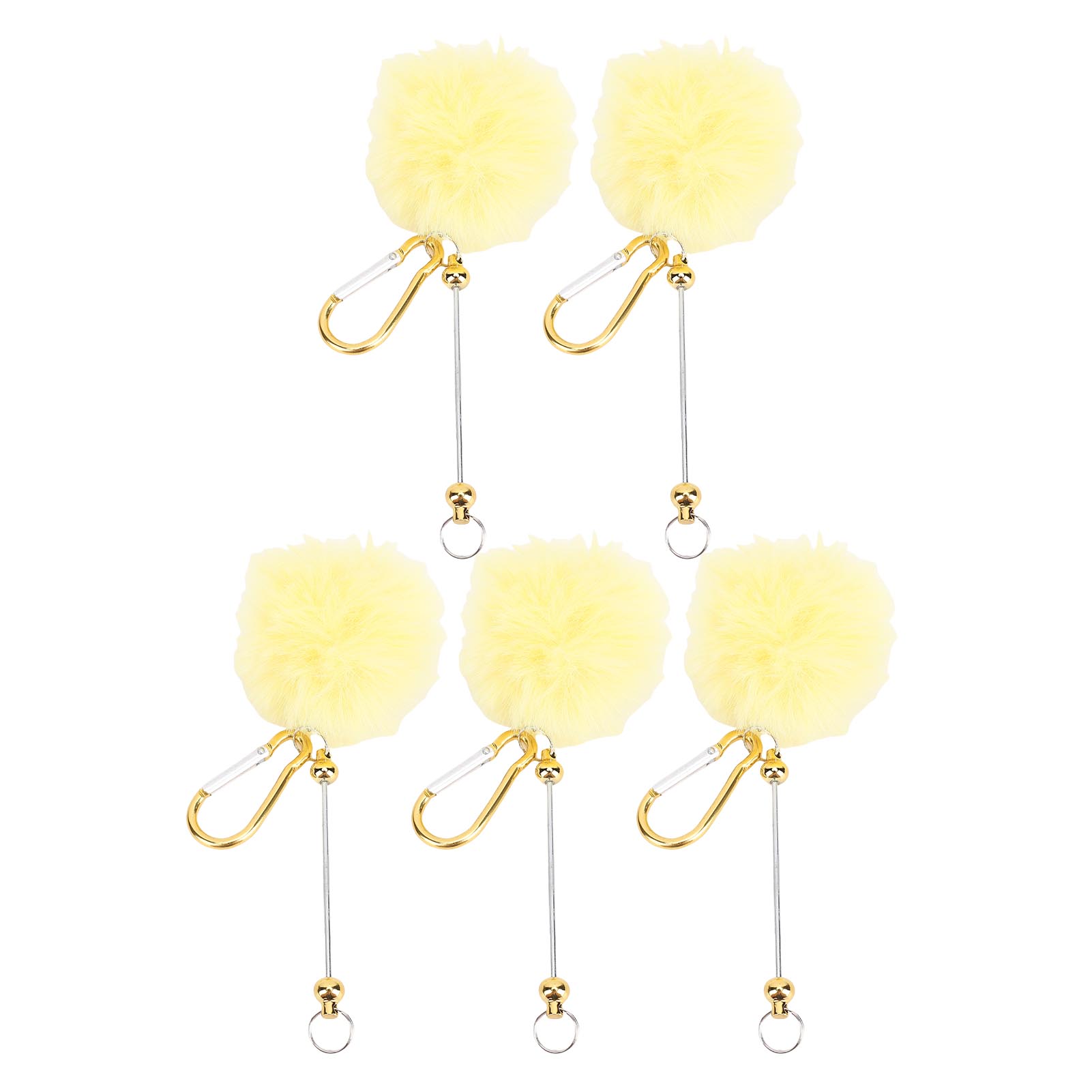 

5PCS Beadable Keychains Plush Ball and Metal Beaded Bar Keychain Pendant Accessory for Bag Decoration Yellow