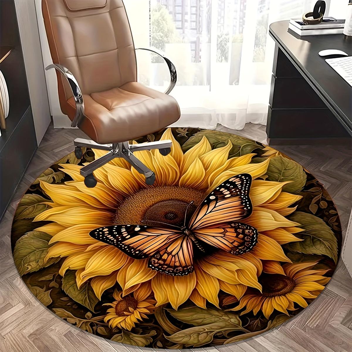 

Butterfly & Sunflower Round Rug - Non-Slip Washable Doormat for Living Room, Bedroom & Home Decor diameter 100cm
