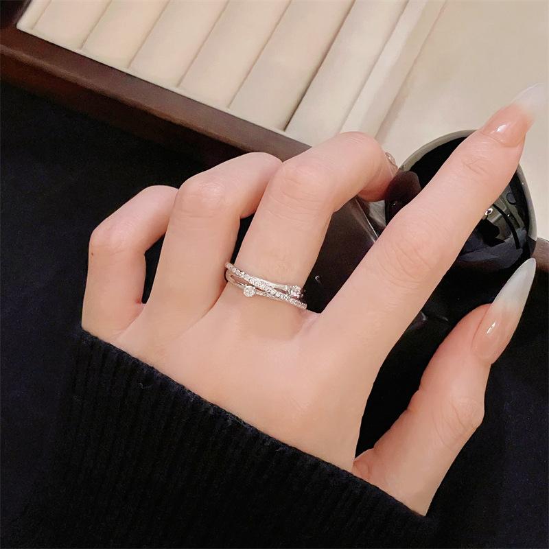 Noble And Simple Medieval Brushed Open Ring Light Luxury High Sense Retro Fashion Diamond Set Niche Design Ring Woman