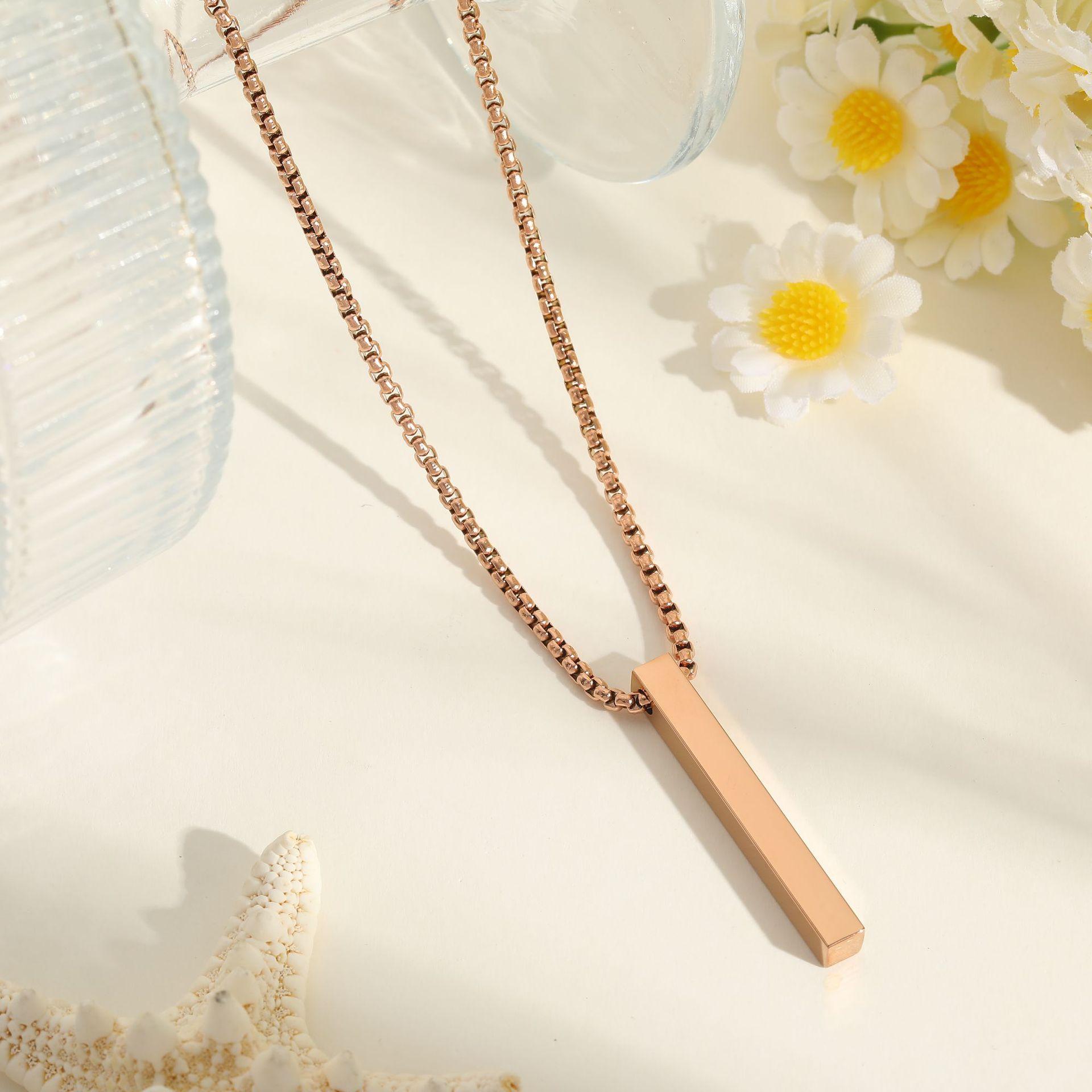 Нержавеющая сталь хип-хоп ожерелье мужское трехмерное прямоугольное титановая сталь ожерелье кулон для пары ювелирные аксессуары One Size розового золота