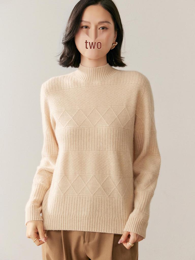 2025 Women's Autumn/Winter Cashmere Half-High Neck Elegant Pullover Sweater