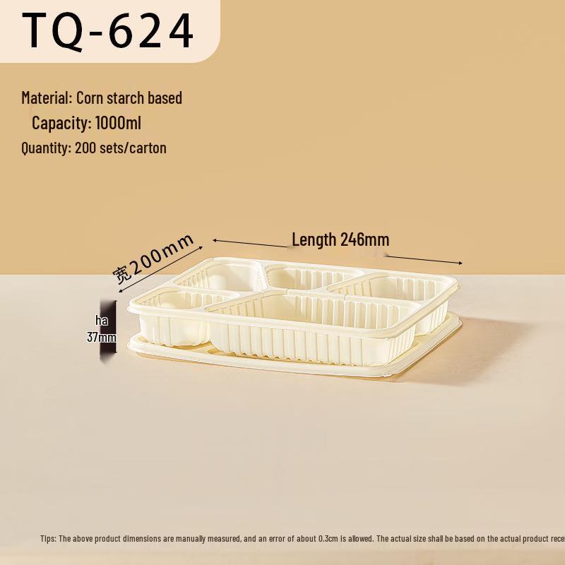 Biodegradable Corn Starch 5-Compartment Disposable Food Container with Lid