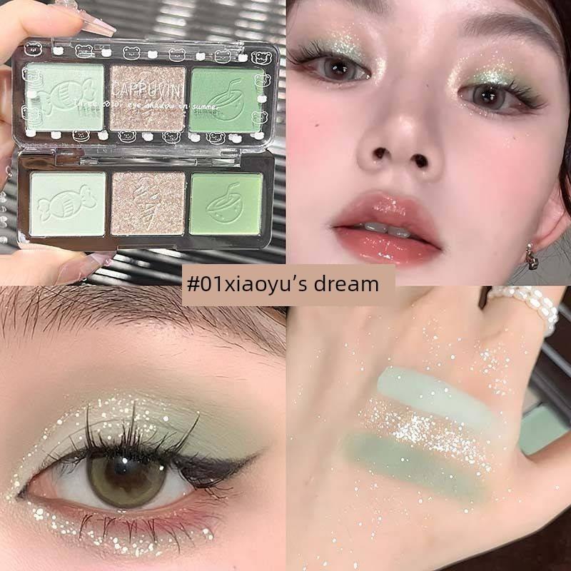 Xiaoyu's Dream Three-Color Eyeshadow Palette Green Eyeshadow Colorful Eye Makeup Playful Makeup Purple Red Colorful Macaron