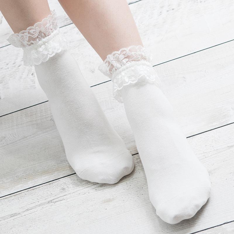 Vintage Lace Ruffle Frilly Ankle Socks  Spring New Fashion Ladies Girls Casual Sweet Solid Color Breathable Cotton Sock
