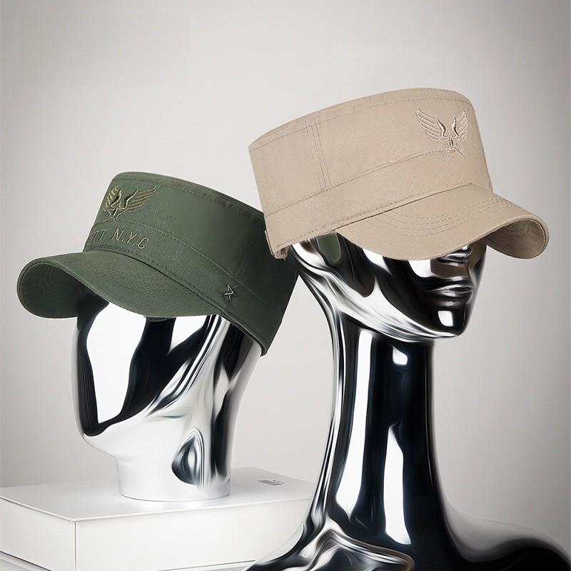 Cotton Flat Cap With Embroidered Letters For Outdoor Sun Protection And Casual Style