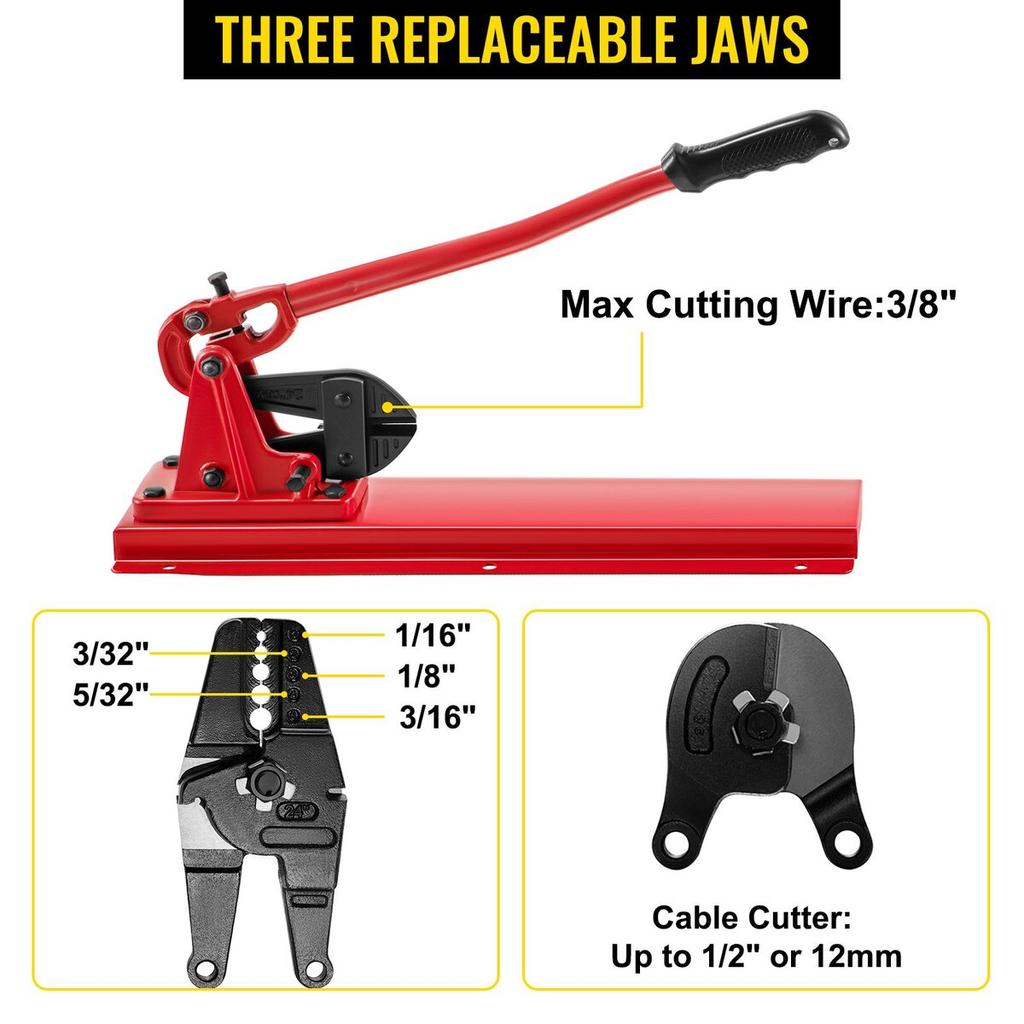 Bench Swager Tool 24\" Wire Rope Swaging Tool with Crimper Cable Bolt Cutter Head Bench Crimper 1/16\"-3/16\" Aluminum/Copper Sleeves Bench Cable