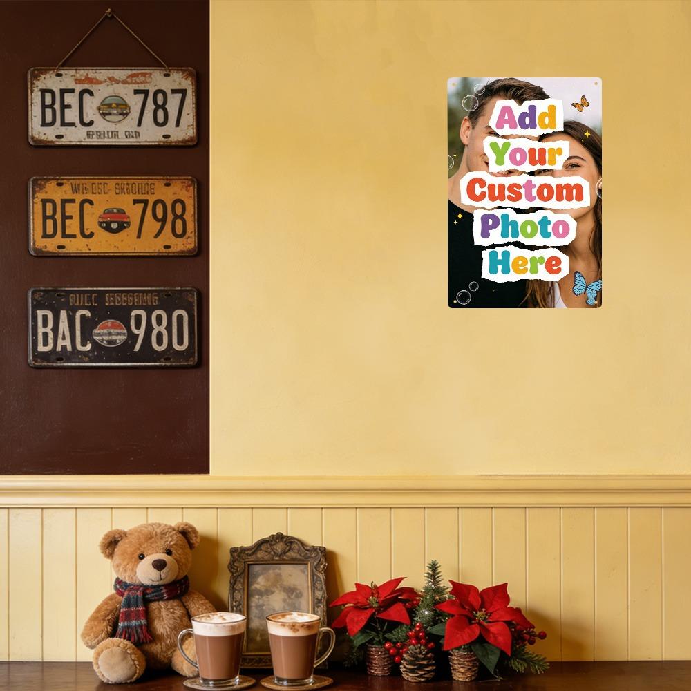 Custom Metal Wall Plaque Personalized Photo Text Name Sign For Home Office Cafe Bar Creative DIY Decor Gift