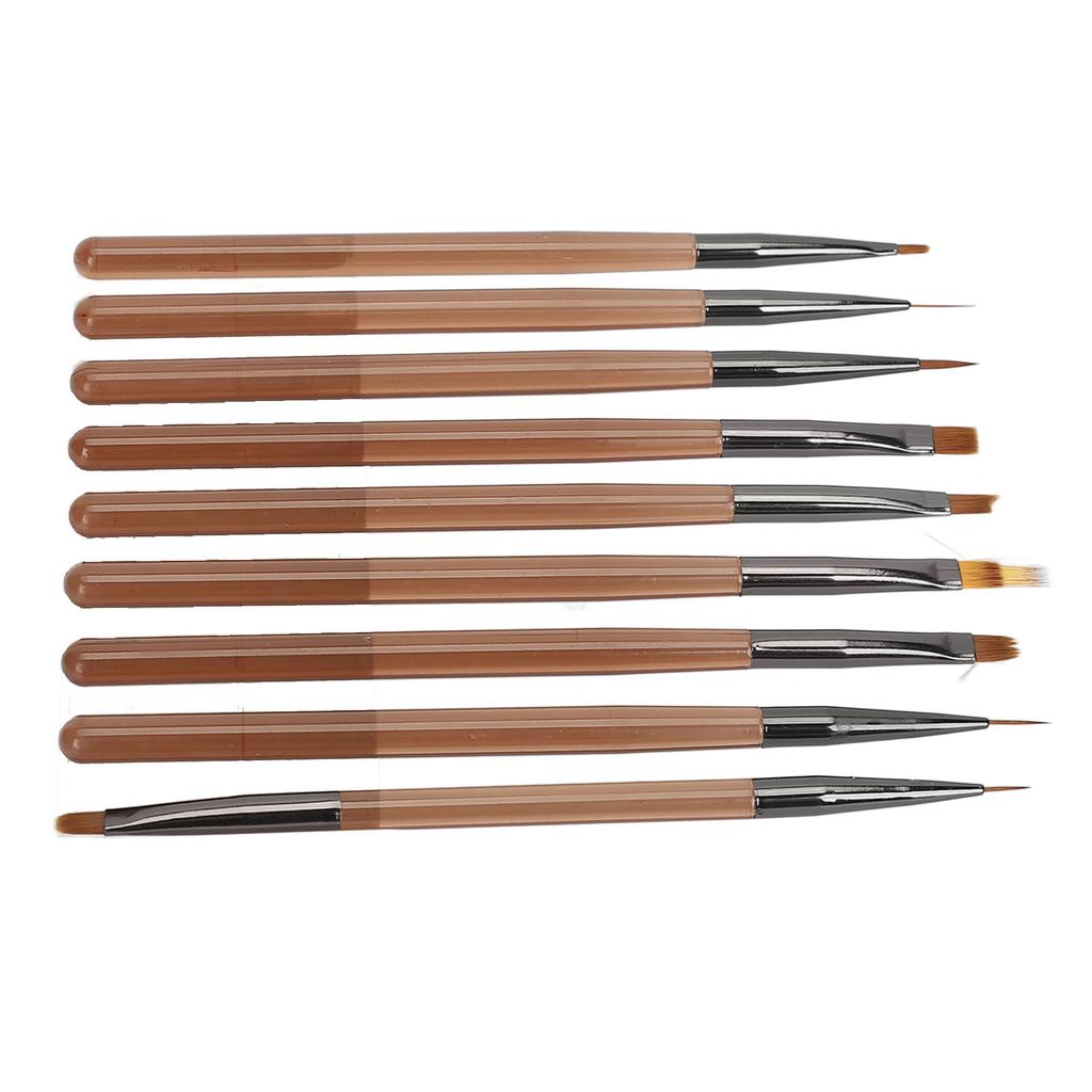 9pcs Nail Art Brushes Set UV Gel Brush Gel Tips Builder Nail Design Painting Tools for Home Salon Use Translucent Coffee