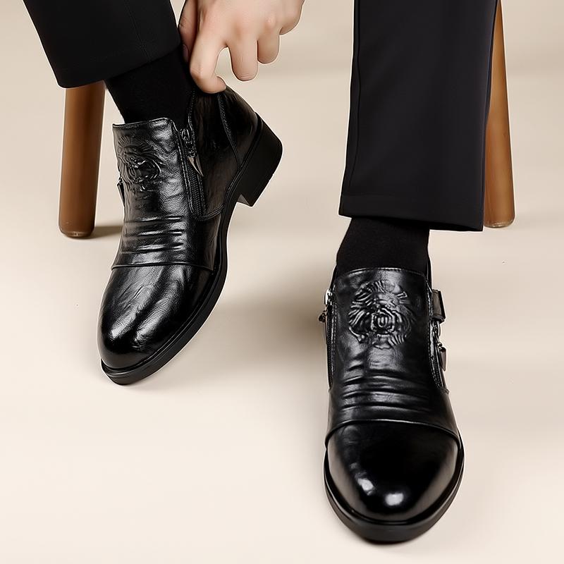 Men'S Fashion All Match Outdoor Leather Shoes Soft Breathable Business Casual Loafers Shoes Comfort British Style Leather Shoes