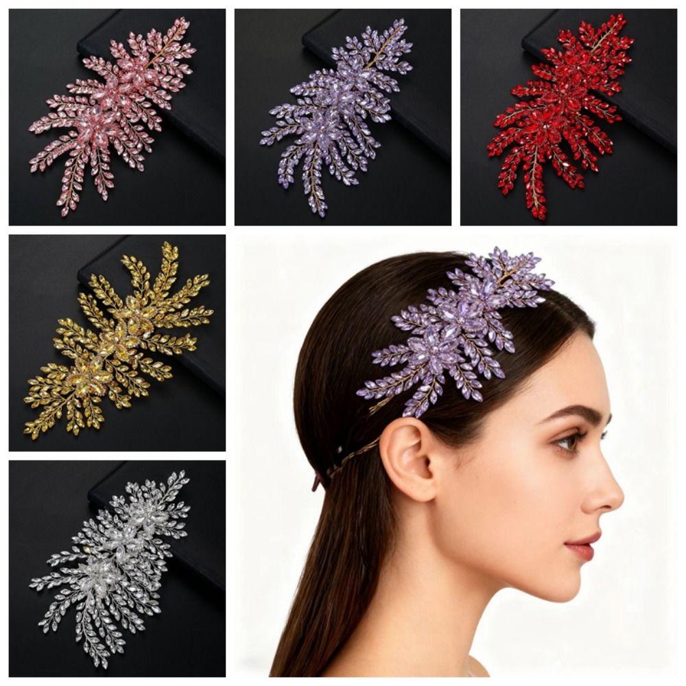 Sparkling Wedding Headband Leaf Design Elegant Bride Crown Tiaras DIY Handmade Women's Rhinestone Headpieces Bridal Party