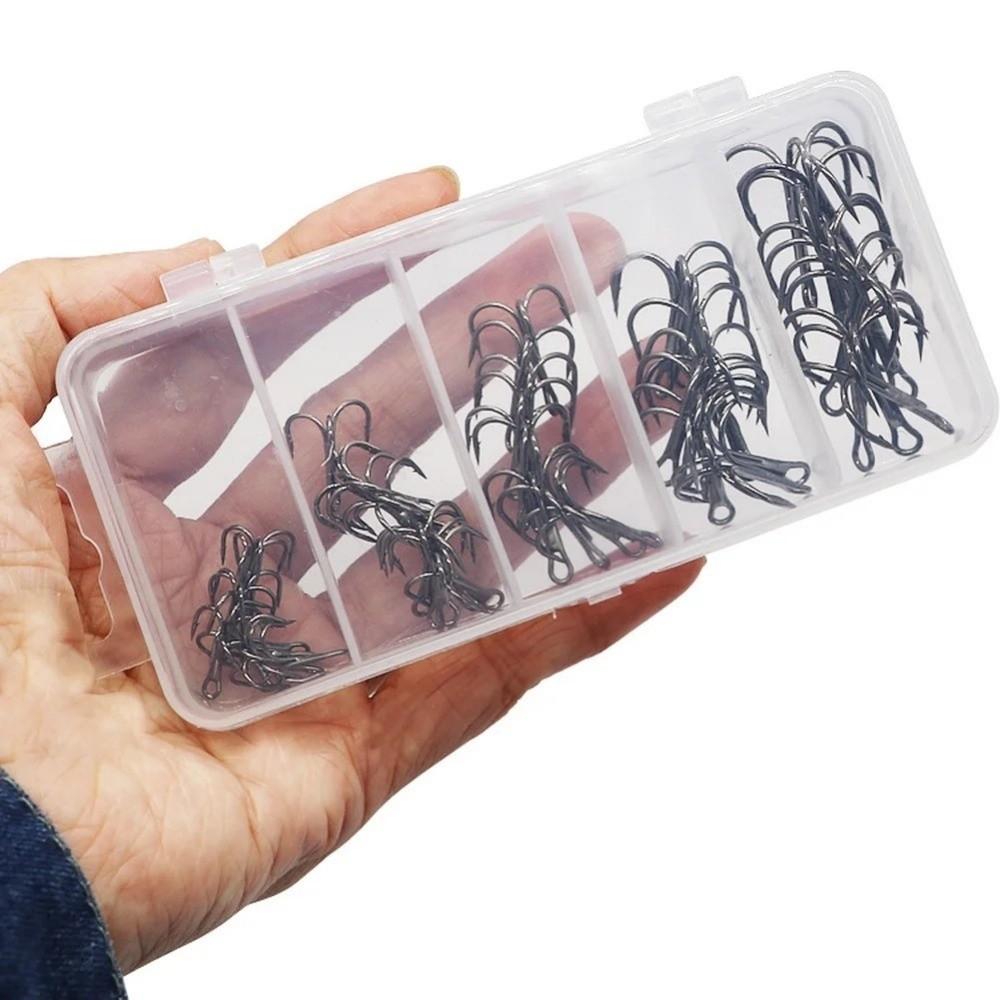 50Pcs/Box Iron Treble Fishing Hook Barbed Three Claw Fishhook Portable Triple Fishing Hook Fishing