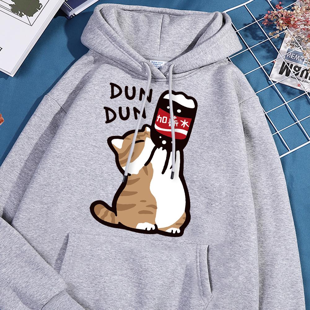 Salary Increase Fun Cat Print Hoody Men Women Casual Fleece Street Clothes Loose Warm Sweatshirt O-Neck Hoodie