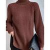Women's Fashion Casual Fall Winter Solid Color Print Long Sleeve High Neck Sweaters