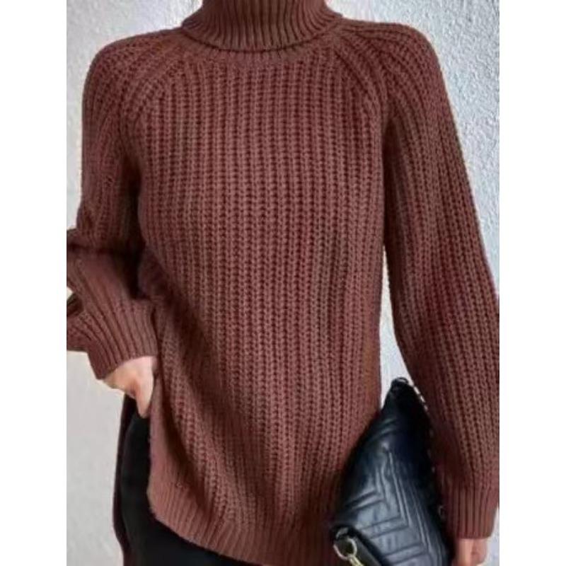 Women's Fashion Casual Fall Winter Solid Color Print Long Sleeve High Neck Sweaters