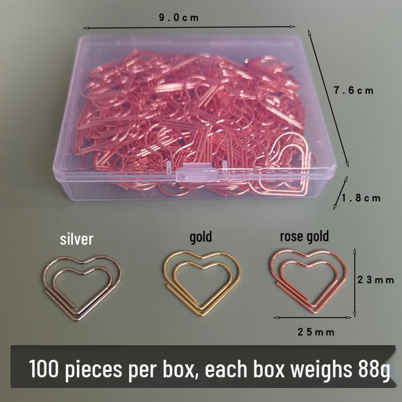Gold Heart-Shaped Paperclip Set with Color Box - Cute and Creative Office Stationery