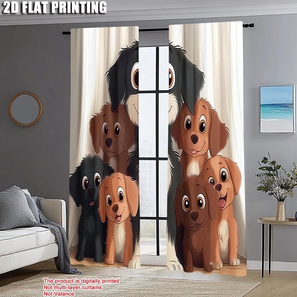 2pcs   Fashionable Curtains 2D print Cute Puppies Versatile Fabric (without rod) Gifts Perfect for Bedroom Office Kitchen Living