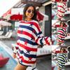 Womens Oversized Knit Sweater With National Flag Print Long Sleeve Crewneck Fall Winter 2025