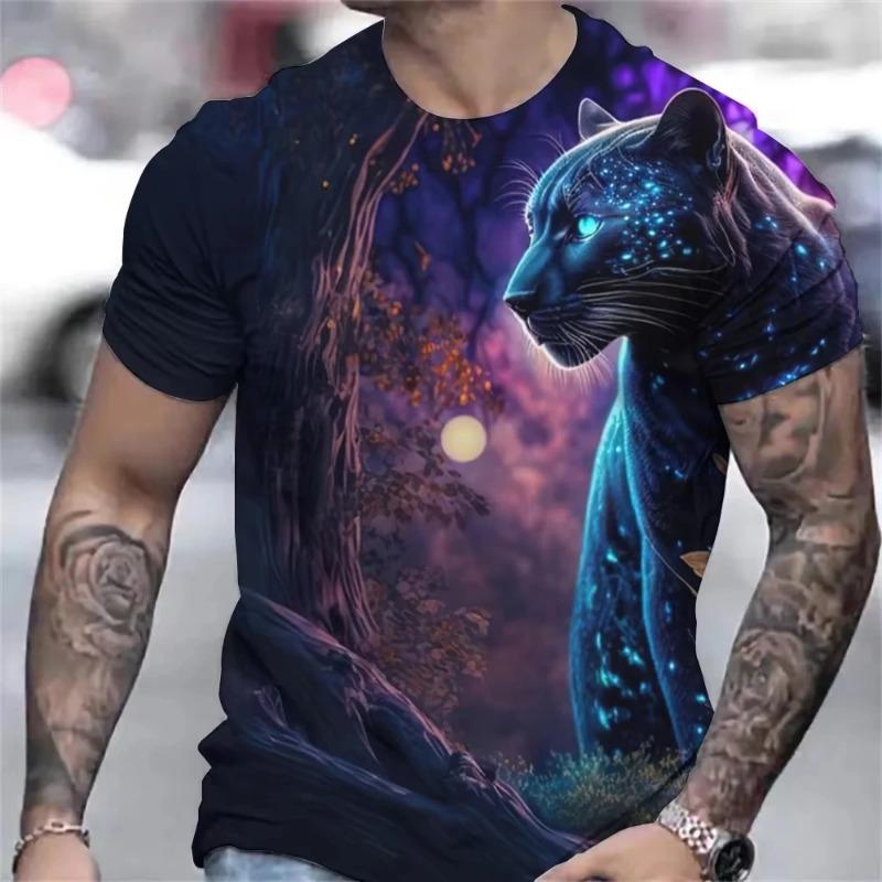 Men's T Shirt 3D Animal Graphic Tees Casual O-neck Short Sleeve Leopard Print Harajuku Streetwear Oversized Tops Clothing