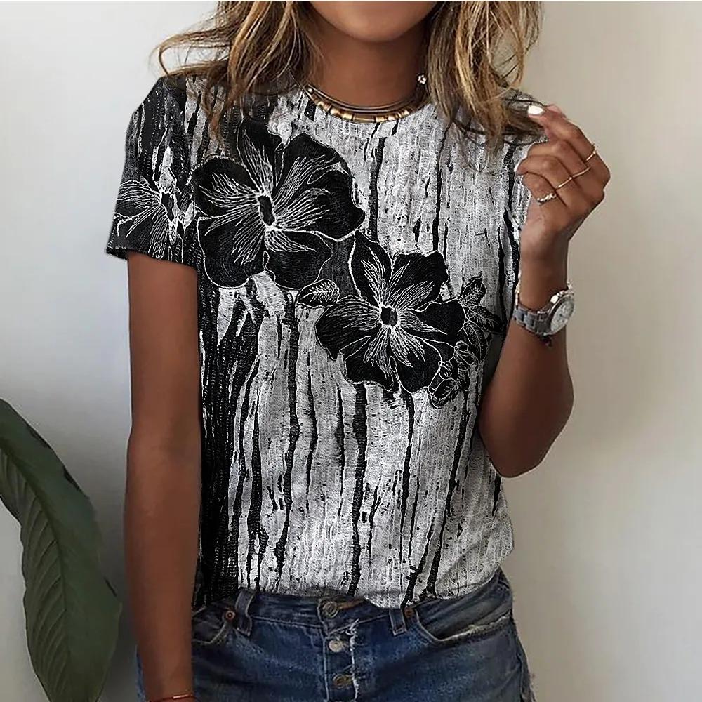 Women's T-shirts Fashion Floral Theme T Shirt Floral Plants Tees Summer Clothing Basic Female Tops Print
