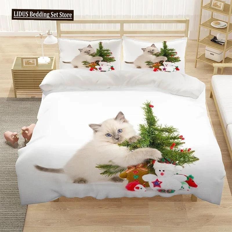 Härligt Sällskapsdjur Katt Sängklädesset Djurtryckta Överdrag Enkelt Dubbelt King Queen Storlek Påslakan Kitty Mönster Polyester Quiltöverdrag