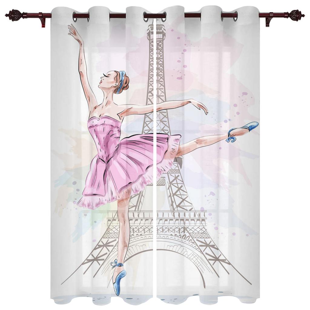 Cute Girl with Ballerina Window Curtain for Kids Room Home Blinds Curtains for LivingRoom Bedroom Drapes