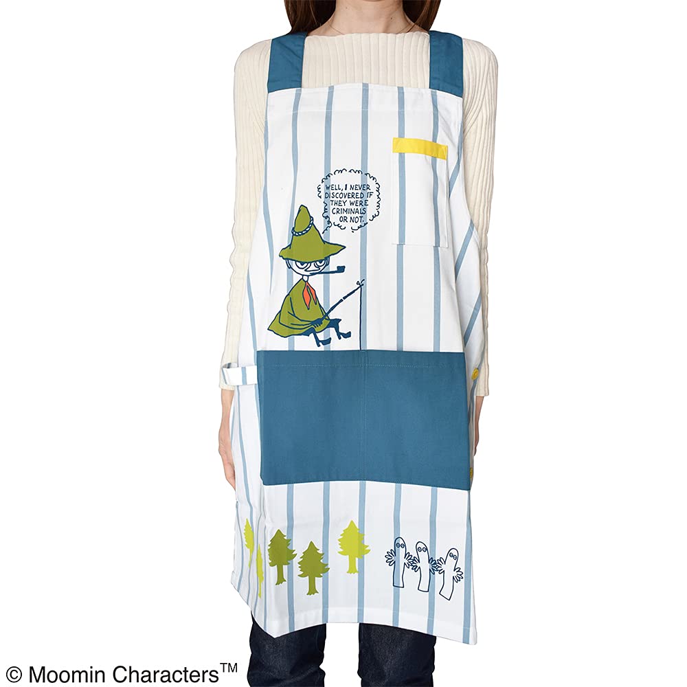 Saint Ladies Moomin Striped Navy Size Total 89cm Apron, (Unisex) [ST-IM0050], M-LL (Men's S-L), Bust Approx. 79-104cm, Length Approx.