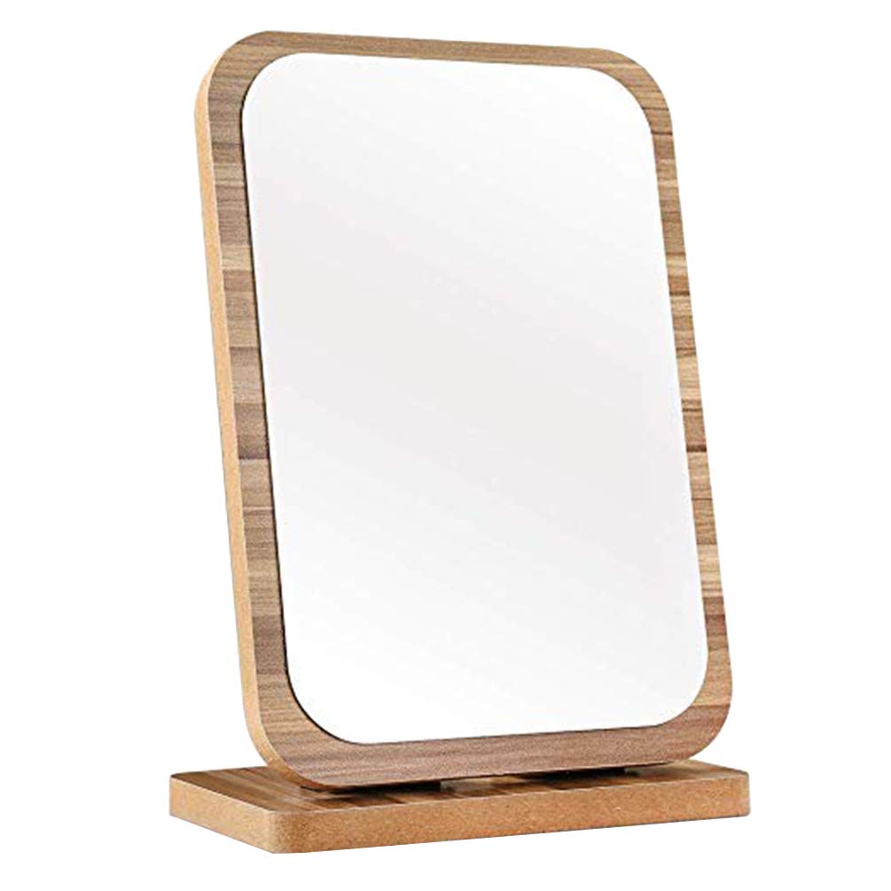 

FRCOLOR Wooden Tabletop Makeup Adjustable Natural Wood Tabletop Wood Makeup Wooden Vanity Mirror for Cosmetic Adjustable Foldable Mirror, 90-Degree