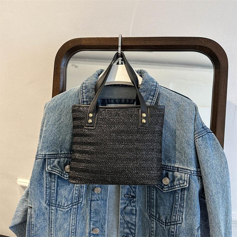 Шикарная плетёная сумка-ведро в корейском стиле для женщин, летняя сумка-тоут в черном, бежевом, хаки цветах чёрный