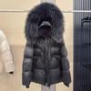 Deep winter thickened warm goose down jacket medium and long women's oversized natural real raccoon fur collar high-end jacket