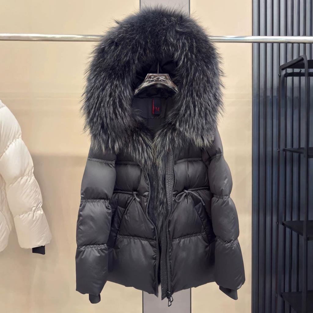 Deep winter thickened warm goose down jacket medium and long women's oversized natural real raccoon fur collar high-end jacket