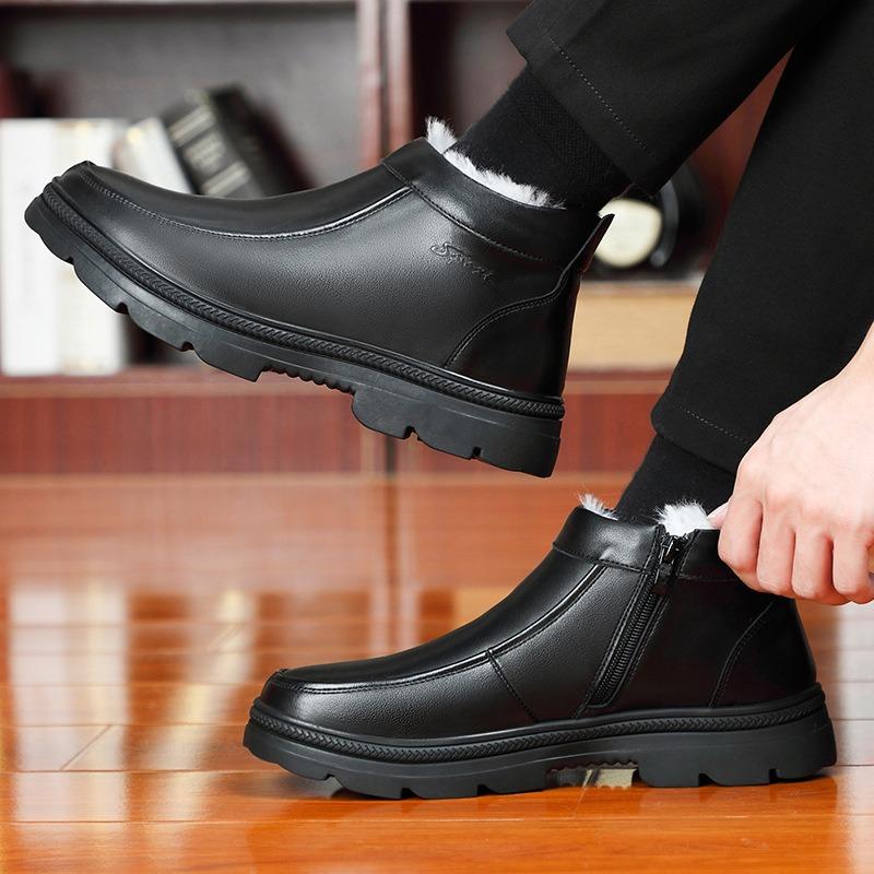 Winter leather wool high-top men's fleece warm men's leather shoes plus size men's shoes soft fleece thicker
