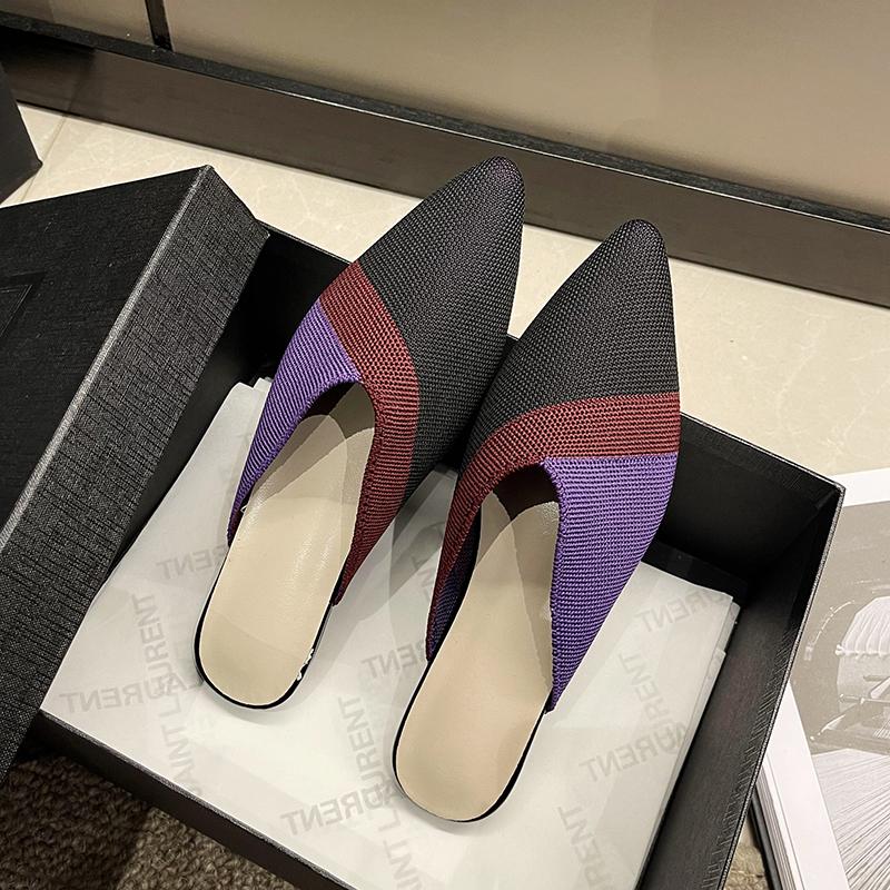 Fashion Aphixta Stretch Fabric Women Slippers Mixed Colors Breathable Mules Woman Stretch Home Slippers Fly Weave Shoes Femmes Size 42