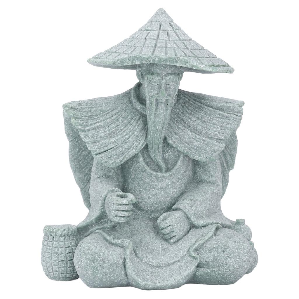 Fisherman Statue Sitting Fishing Old Man Figurine Small Desk Ornament for Cabinet Living Room Office Decoration