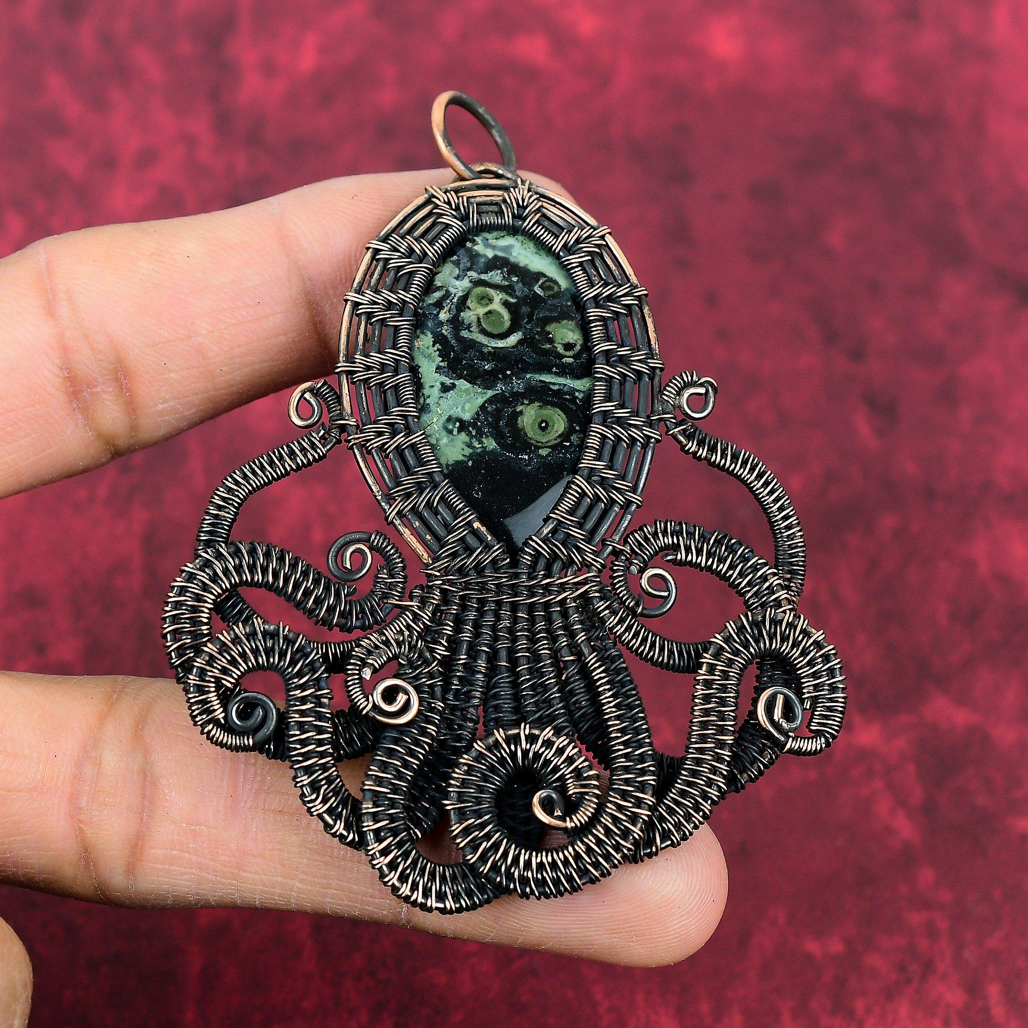 Kambaba Jasper Pendant Copper Wire Wrapped Pendant Octopus Pendant Handmade Jewelry Natural Gemstone Pendant Copper Jewelry Anniversary Gift