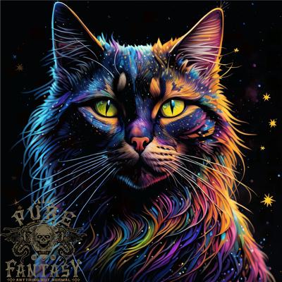 Fantasy Cat With Cool Colours 7 Mens T-shirt Cotton