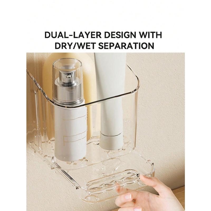 1pc Transparent Toothbrush Holder, Compartment Wall Mount Storage Rack, Creative No-Drill Bathroom Organizer