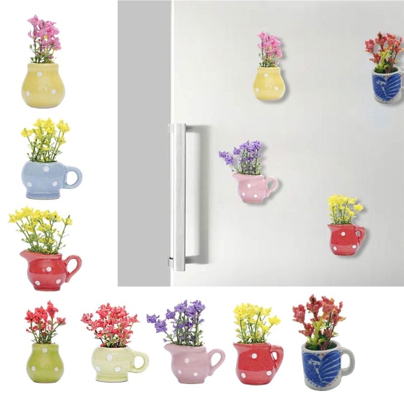 8 Piezas Miniaturas Resinas Imánes de Jarrón Para Nevera Decoraciones de Oficina Magnético 3D Jarrones de Brotes Maceta Adornos de Refrigerador