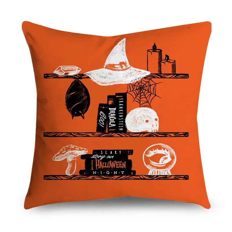 Halloween Theme Horror Pumpkin Wizard Print Pattern Cushion Cover Home Living Room Sofa Decoration Square Throw Pillow
