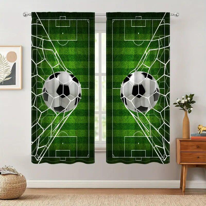 Set Of 2 Football Patterned Printed Curtains Window Decorations Home Room Curtain Made Polyester