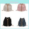 Denim Chain Shoulder Bag With Drawstring Closure For Daily Fashion Women
